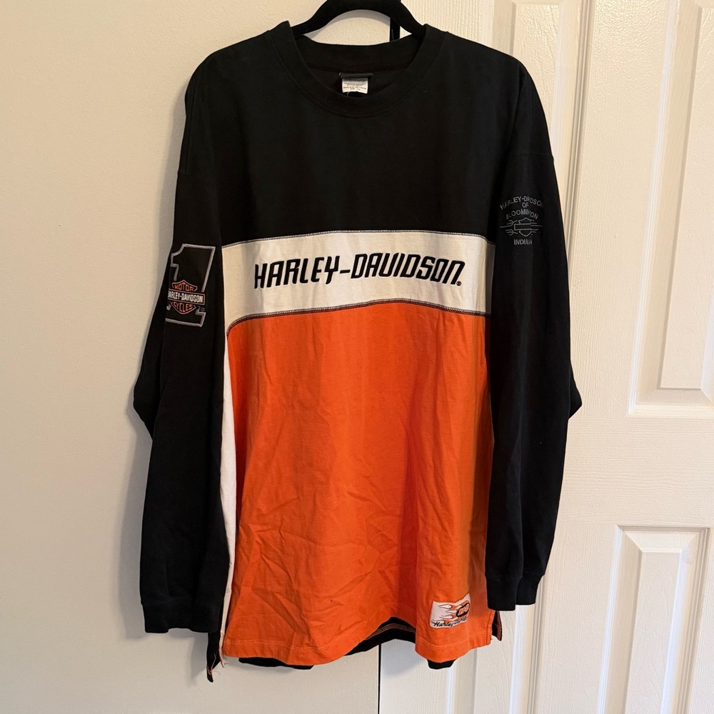 Harley-Davidson Men's Long Sleeve Shirt Bloomington Black and Orange 2XL
